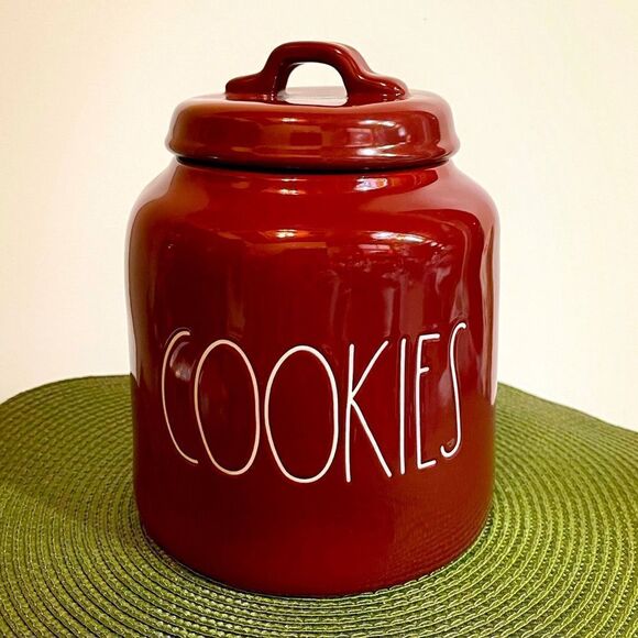 Rae Dunn ceramic Burgundy “Cookies” cookie jar NWOT - Picture 1 of 9